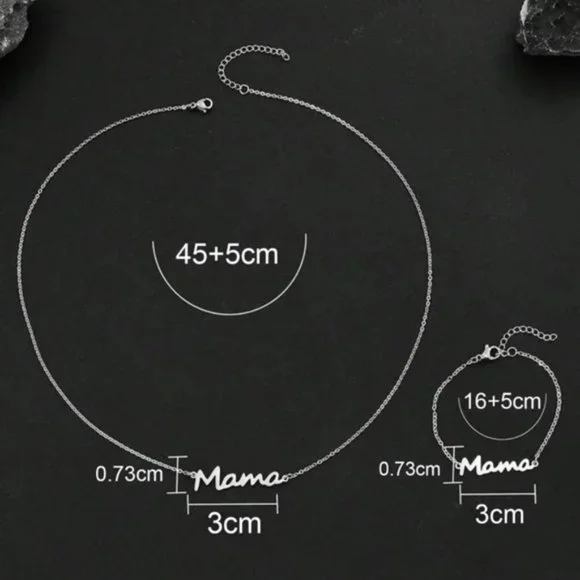 1pc Stainless Steel MAMA Necklace & 1pc Chain Bracelet For Women Mother's Day - Picture 3 of 3